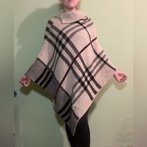 Plaid shawl poncho